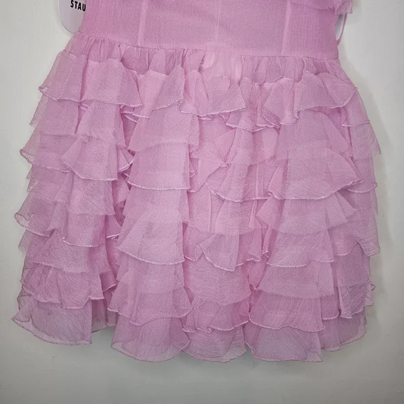 NWT STAUD Florian Rosette Appliqued Tulip Pink Ruffled Organza Mini Dress Size 8 - Picture 7 of 14